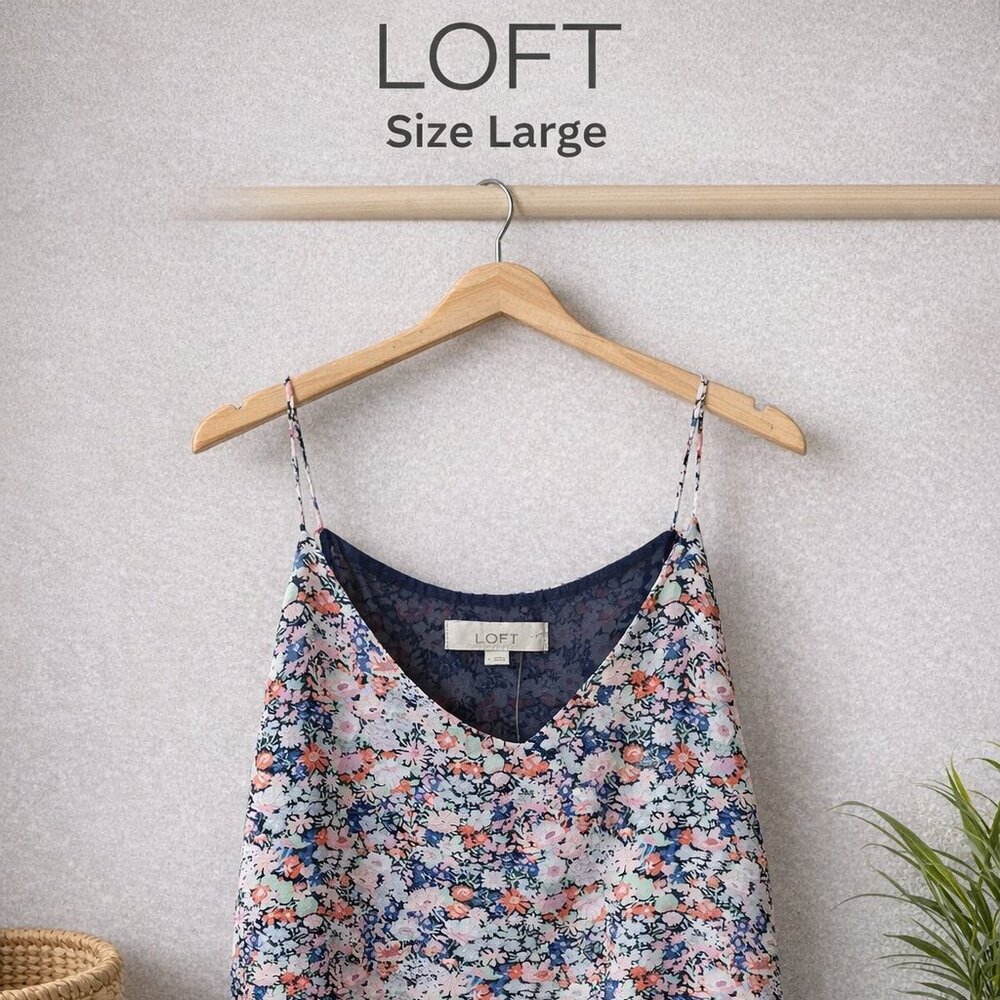 LOFT Floral Camisole Tank Top Large Multicolor Spaghetti Strap Blouse